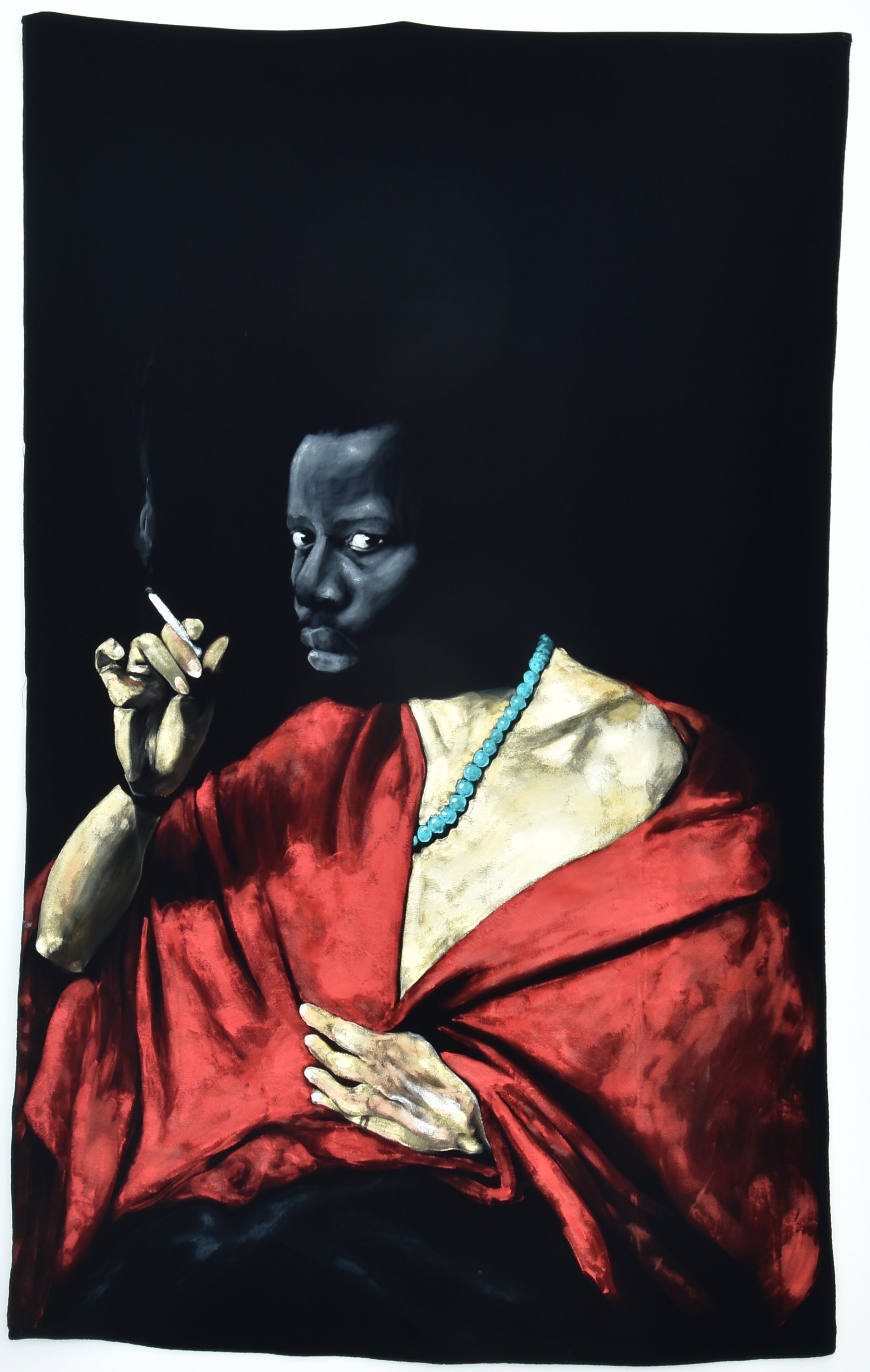 Roméo Mivekannin - Femme Drappee de rouge tenant une cigarette