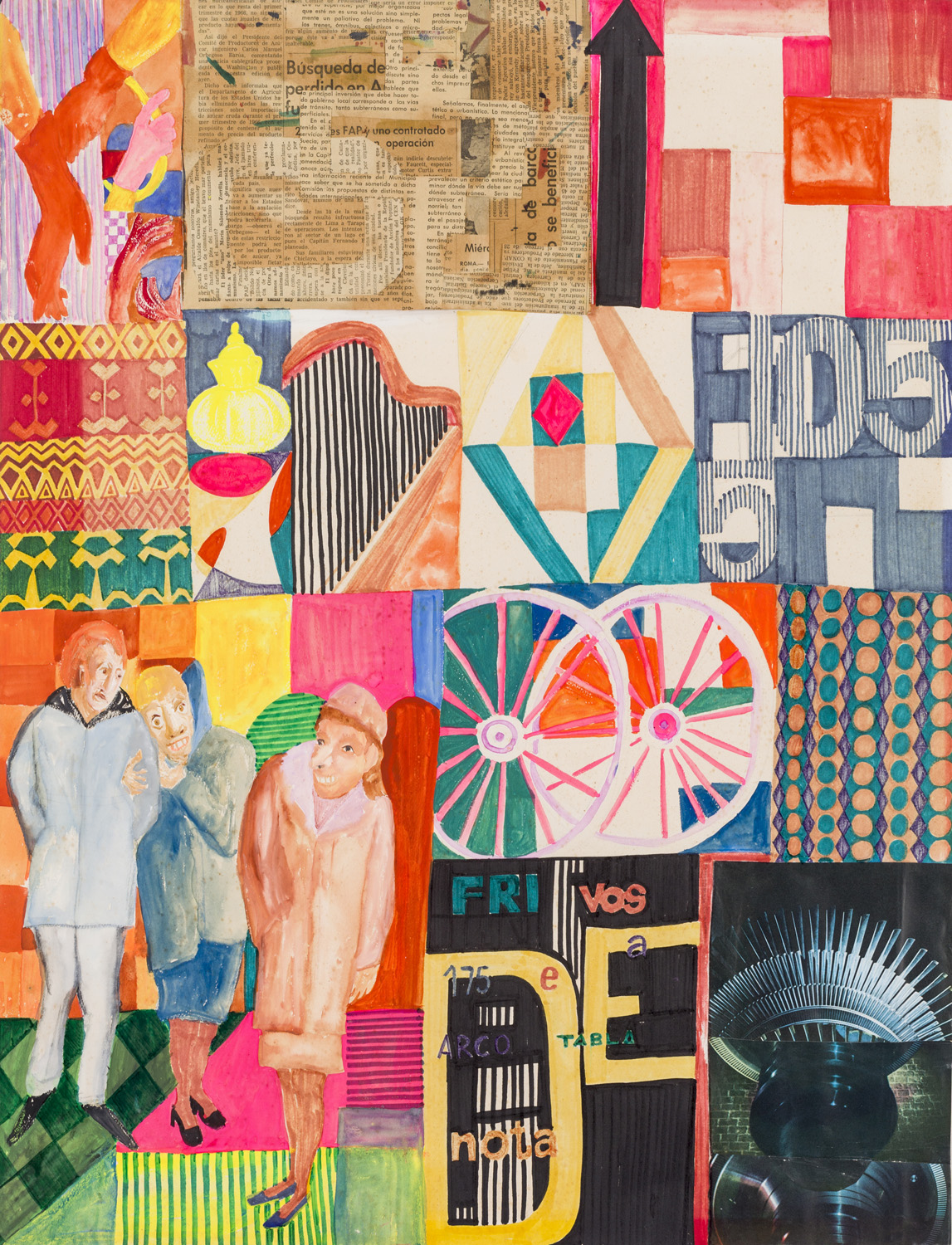 Teresa Burga - Watercolour, pencil, felt pen and collage on paper